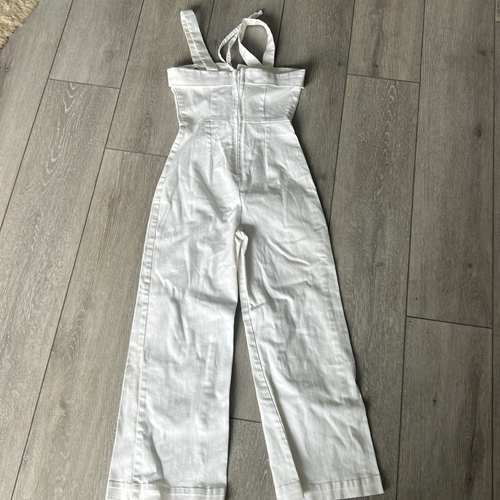 Clayton Darcy White denim tie front ankle length fitted  Jumpsuit small - Picture 12 of 12
